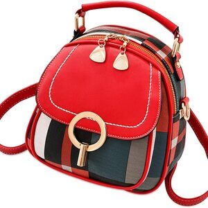 Ergocar Women's Backpack Purse - Plaid PU Leather - NWT